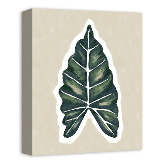 Tropical Leaf With Navy 11" x 14" Canvas Wall Art